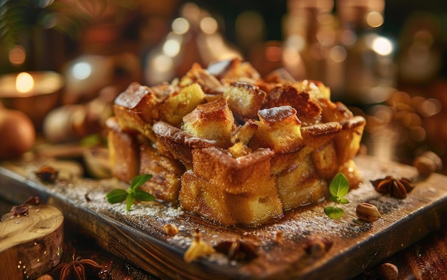 A Bread pudding on the traditional background professional advertising food photo ai generated