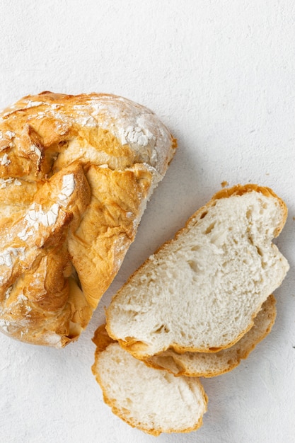 Bread slice on a white background top view