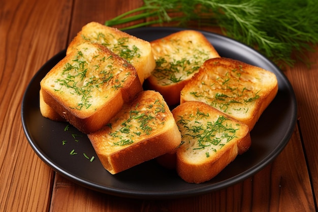 Bread slices on a plate with dill on top