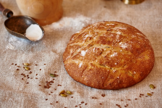 Bread on a textile with a flour