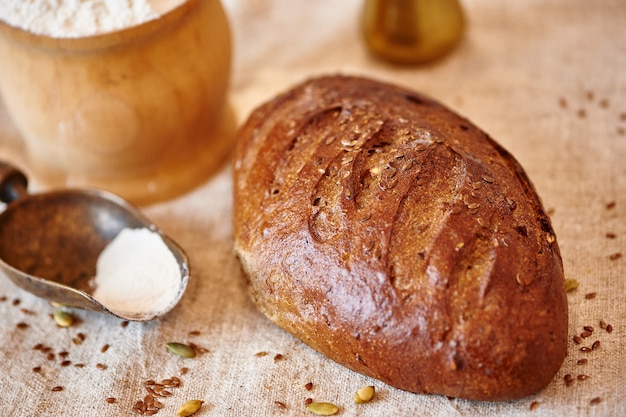 Bread on a textile with a flour