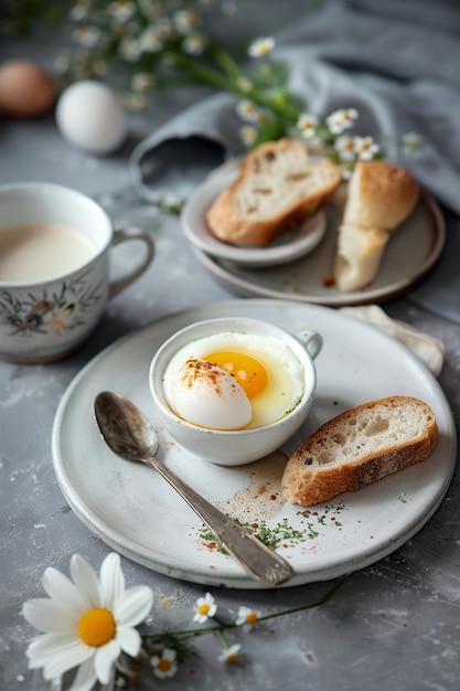 Photo bread with butter and cheese and boiled egg generative ai