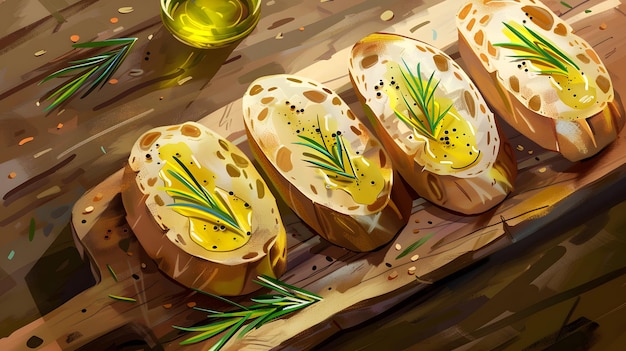 Photo bread with delicious olive oil topping cake served with olive oil