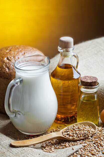 Bread with kitchen accessories on the table