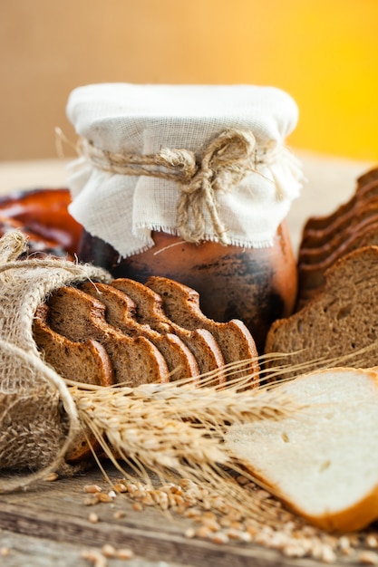 Bread with kitchen accessories on the table