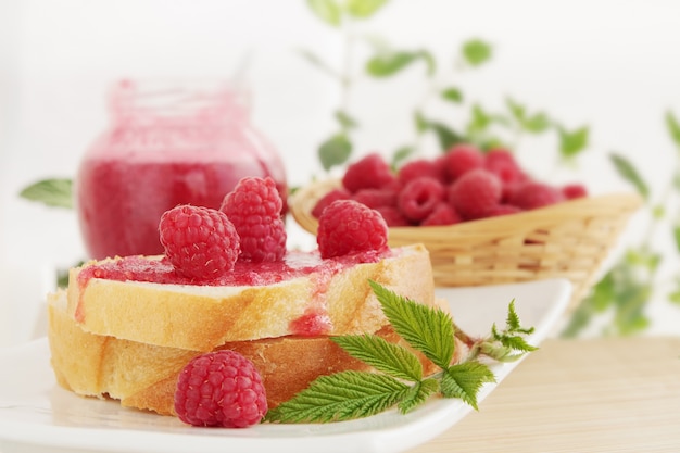 Bread with raspberry jam