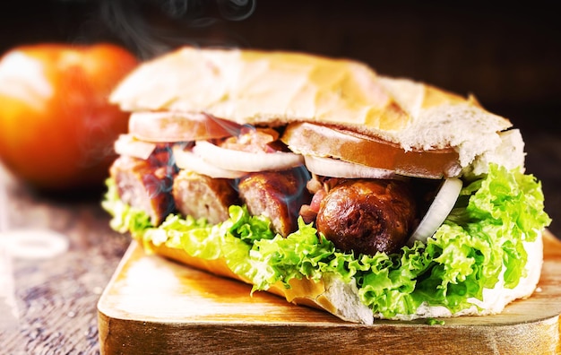 Bread with smoked sausage typical Brazilian snack in the city of sao paulo brazilian food