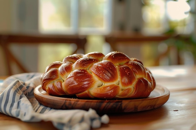 Bread on wooden plate