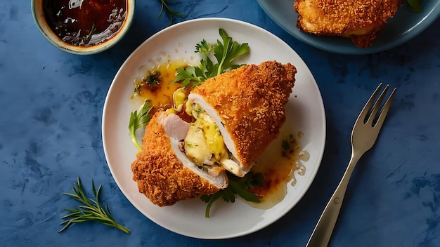 Breaded Chicken Kiev breast stuffed with butter garlic and herbs