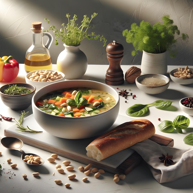 Breadnut Soup Preparation on Sunlit Marble Counter