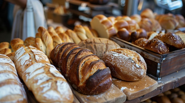 breads and breads are displayed on a table with bread