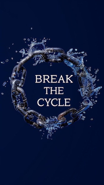 Break the cycle message with shattered chain links in water fight against domestic violence