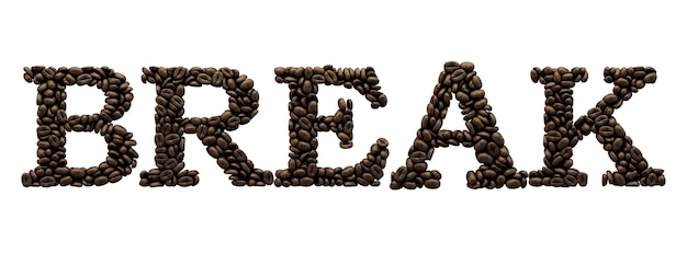 Break word made from coffee bean font 3D Rendering