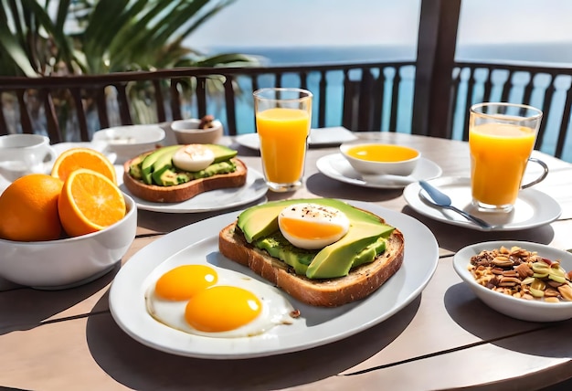 breakfast on a balcony with a view of the ocean