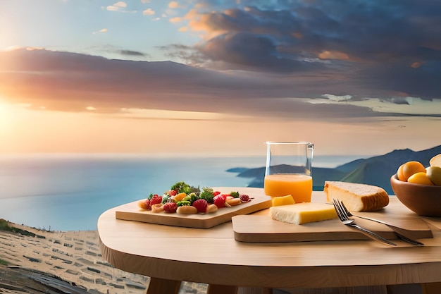 breakfast on the beach with a sunset