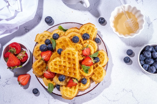 Breakfast belgian waffles with berry