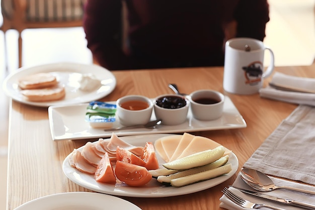 breakfast in a cafe / background food morning fresh breakfast in a cafe