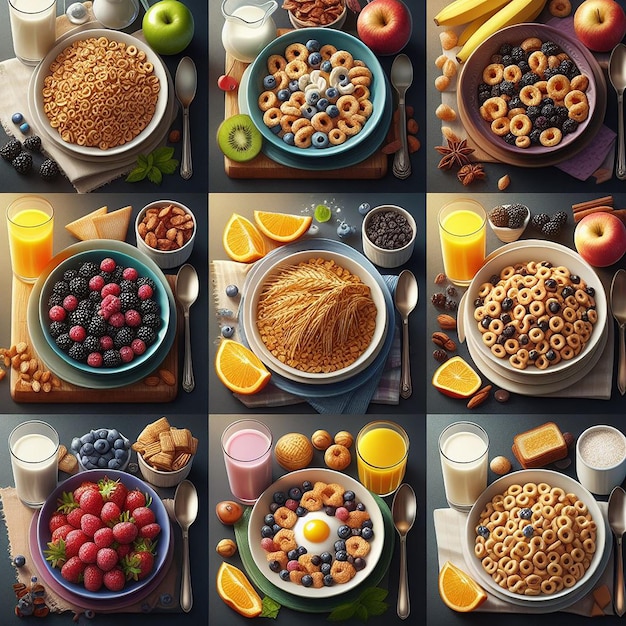 Breakfast cereal plates realistic set