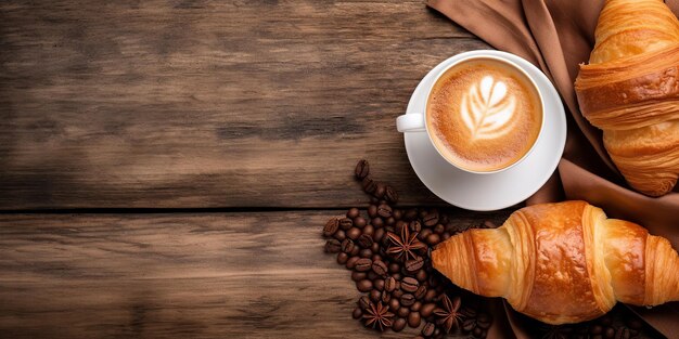 Breakfast Coffee and Pastries Spread Flat Lay