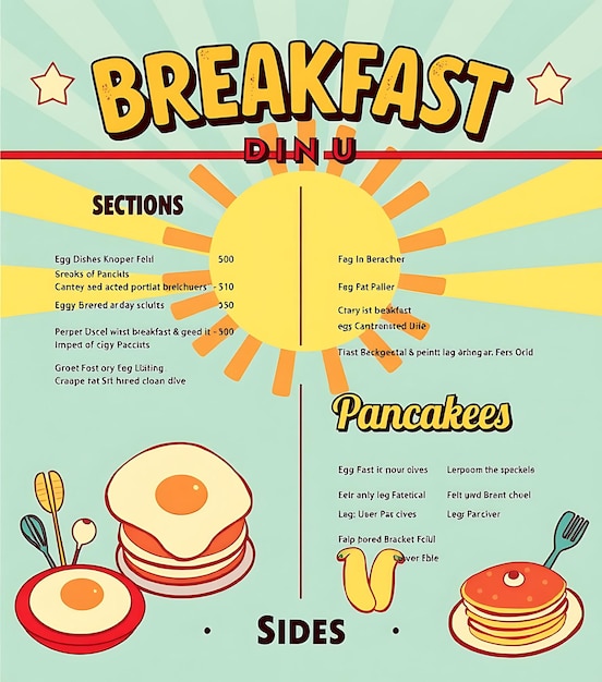 Photo breakfast diner restaurant menu featuring bright cheerful colors menu layout idea for brand designa