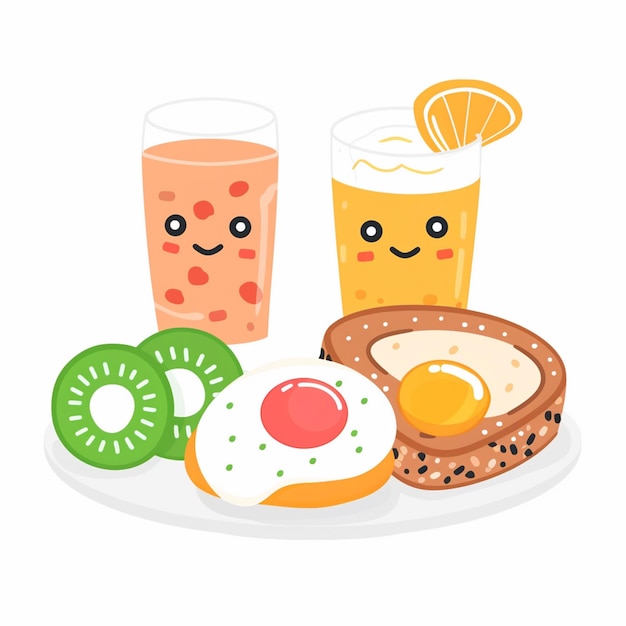 Photo breakfast food vector illustration egg morning meal lunch icon design menu drink isolate