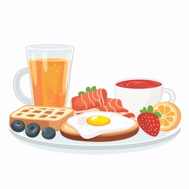 Photo breakfast food vector illustration egg morning meal lunch icon design menu drink isolate