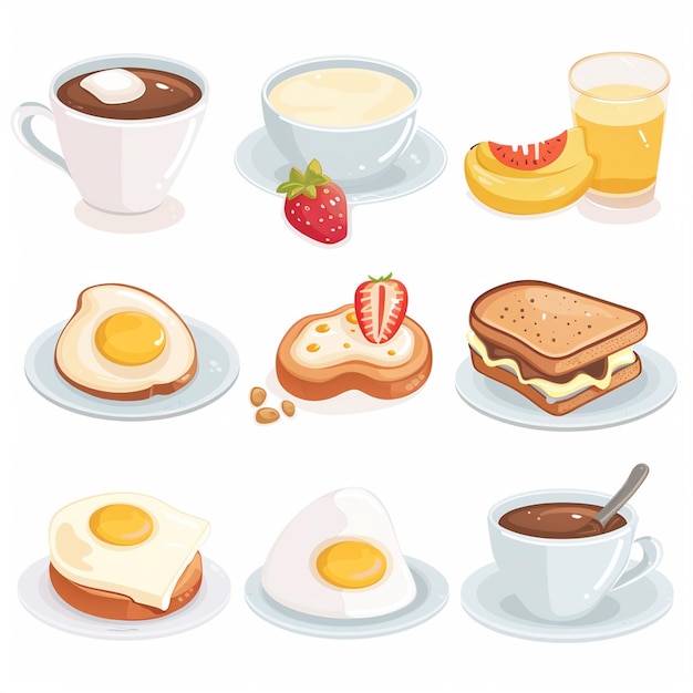 Photo breakfast food vector illustration egg morning meal lunch icon design menu drink isolate