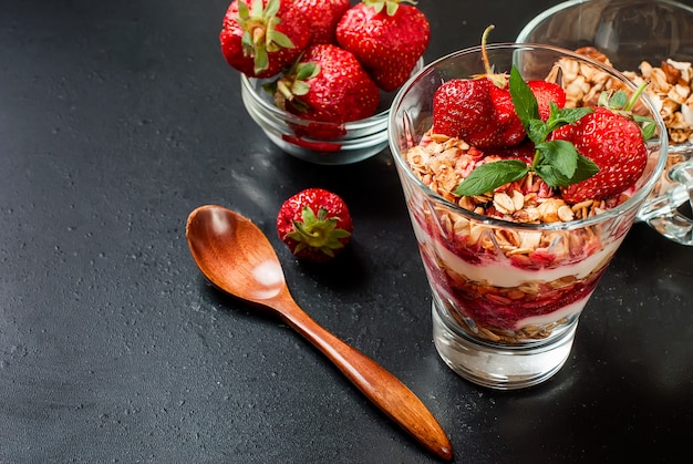 Breakfast granola, a cup of coffee