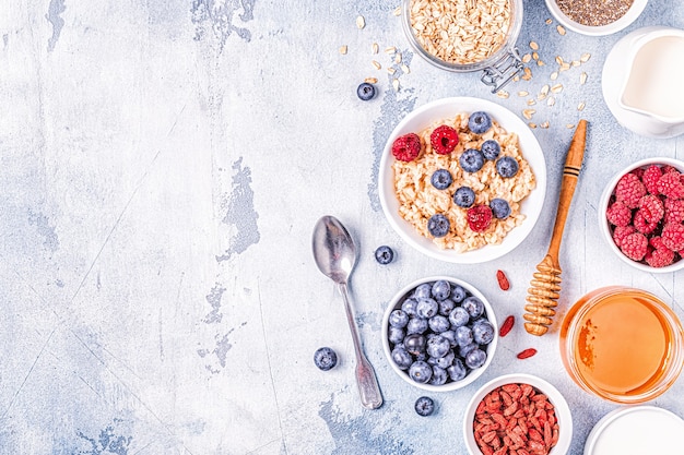 Breakfast, oatmeal with berries