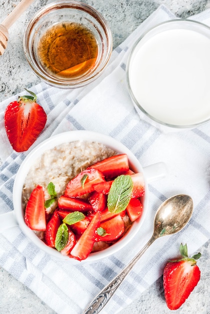 Breakfast oatmeal with strawberry