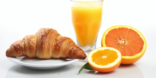 A breakfast of orange juice and croissants