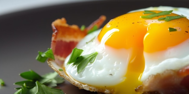 A breakfast plate with a fried egg and bacon