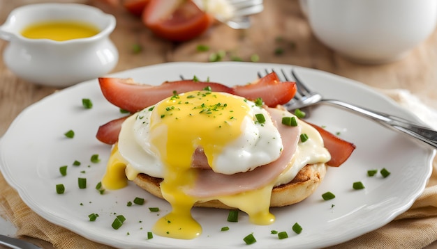 a breakfast sandwich with eggs and bacon on a plate