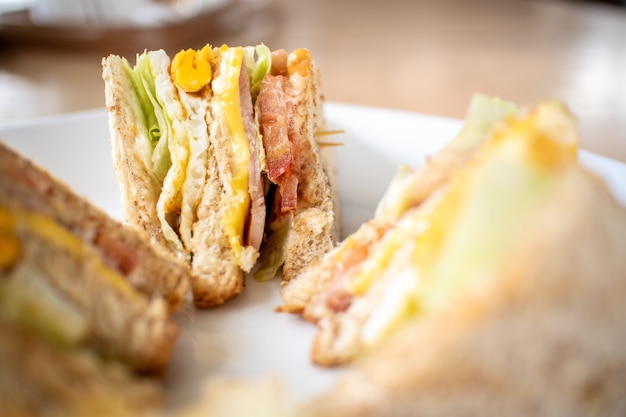 Breakfast set of club sandwiches.