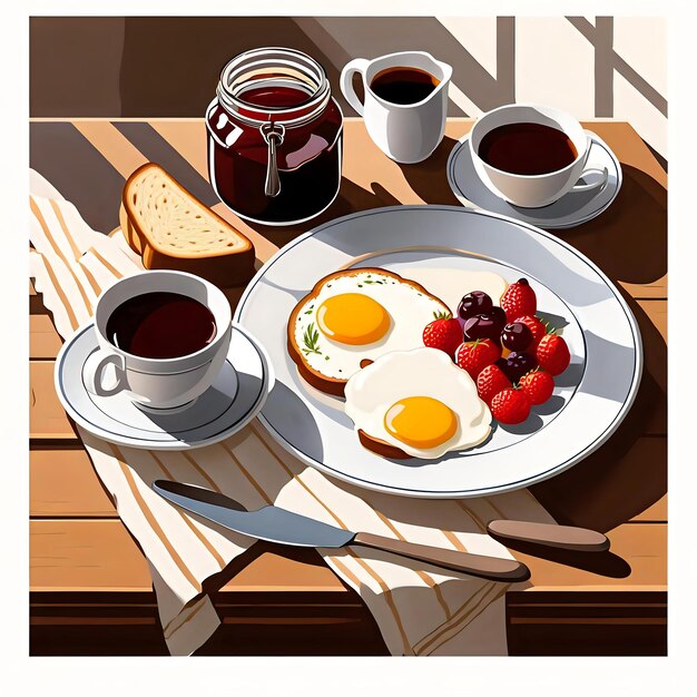 Photo breakfast table symphony eggs toast and a harmonious blend of morning flavors