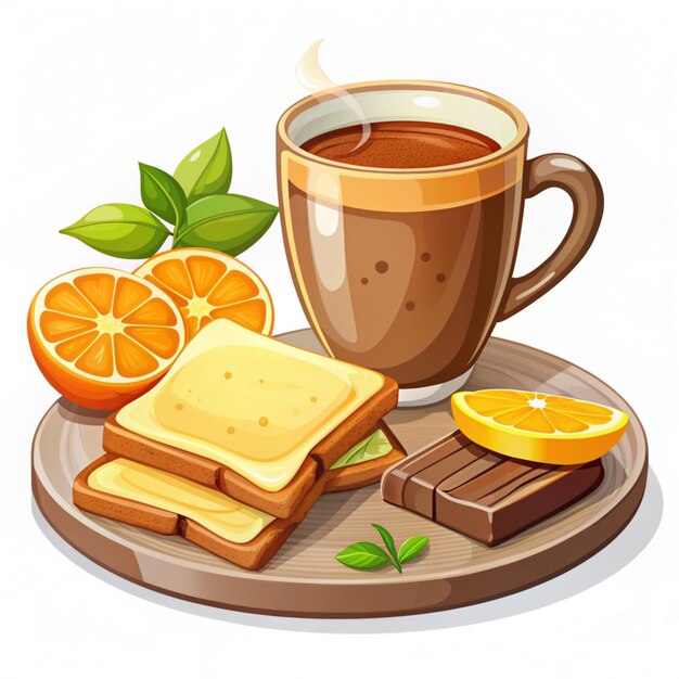 Photo breakfast time vector icon illustration toasted bread with hot tea design for breakfast menu cafe and restaurant flat cartoon style suitable for web landing page banner flyer sticker