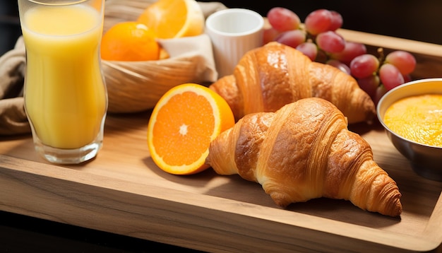 breakfast tray with orange juice