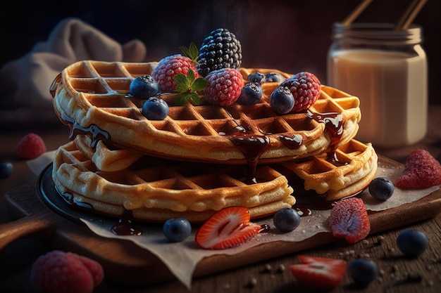 Breakfast waffles Illustration AI Generative