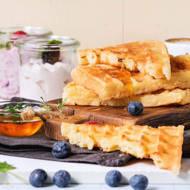 Breakfast with belgian waffles