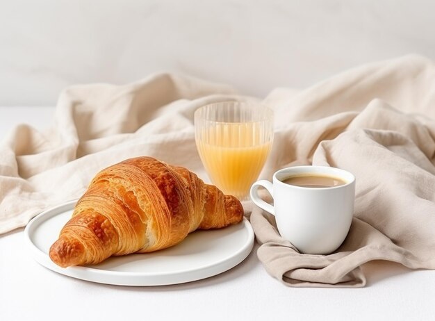 Breakfast with coffee and croissant