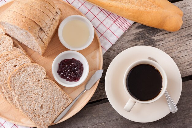 breakfast with coffee and croissant