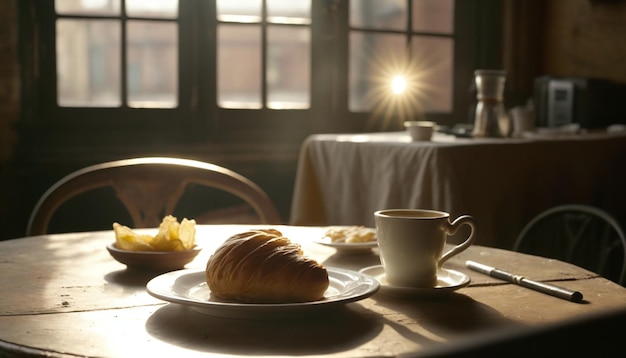 Breakfast with Coffee and Croissant