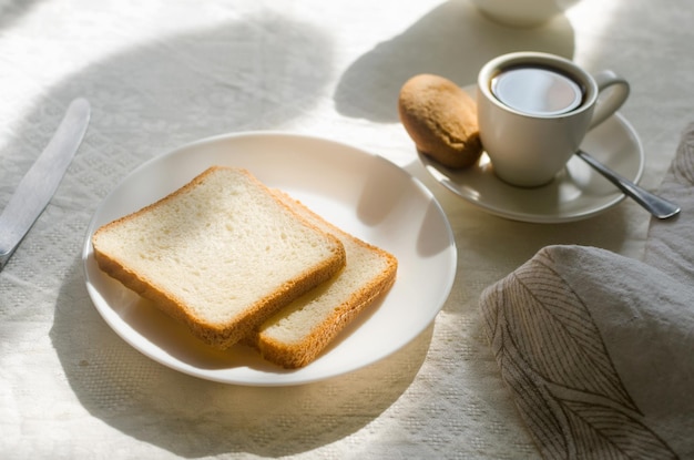 Breakfast with coffee sweets and toast