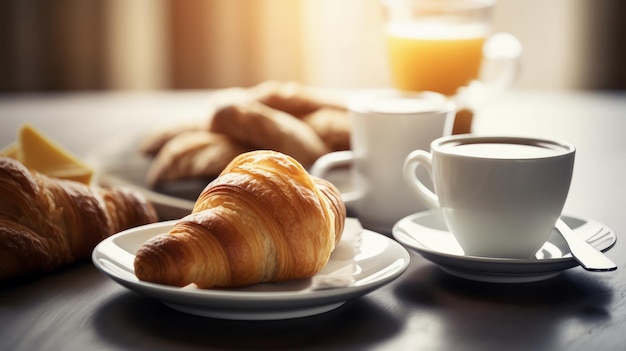 Breakfast with croissant Illustration AI Generative