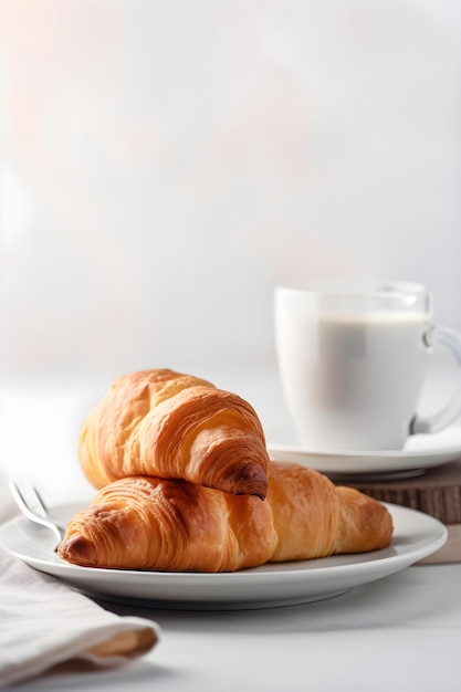 Breakfast with croissant and milk Generative AI