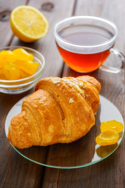 Breakfast with fresh croissant