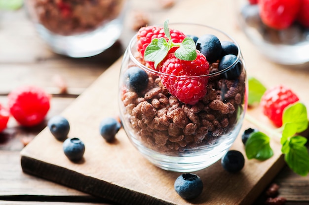 Breakfast with puffed rice and berry