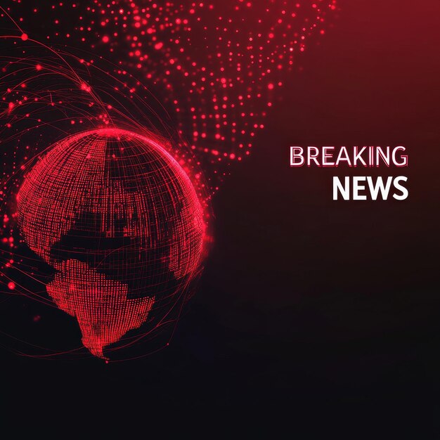 Photo breaking news graphic with red background and dark red text