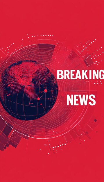 Photo breaking news graphic with red background and dark red text