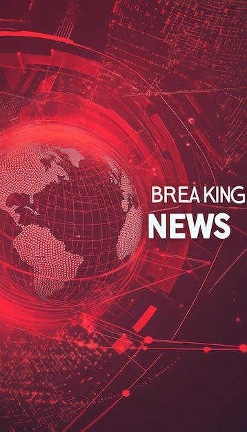 Photo breaking news graphic with red background and dark red text